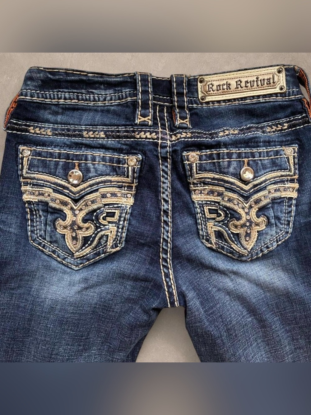Rock Revival Flare Bootcut Jeans w/ Contrast Stitching & Embellishments (MSG ME)